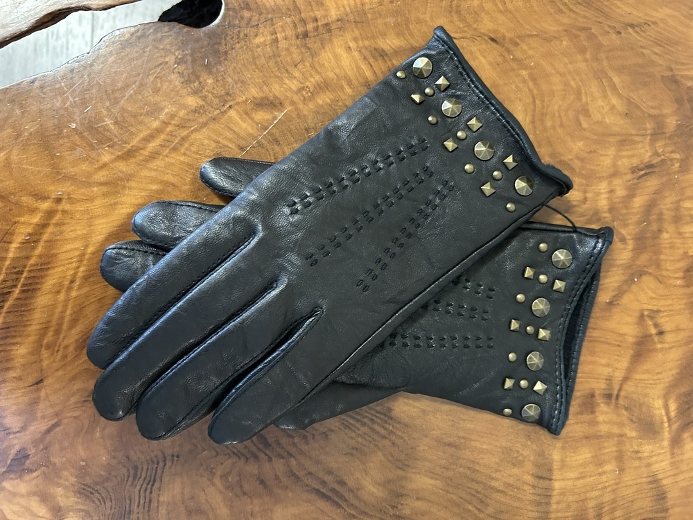 Banana Republic Studded Black Genuine Leather Cashmere Blend Lined Gloves HOL10